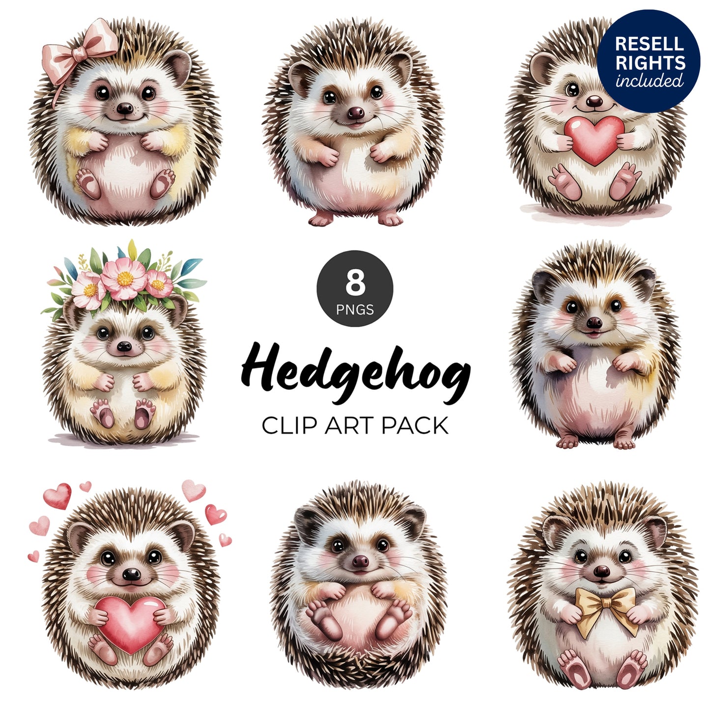 Hedgehog Clipart Pack | Resell Rights Included