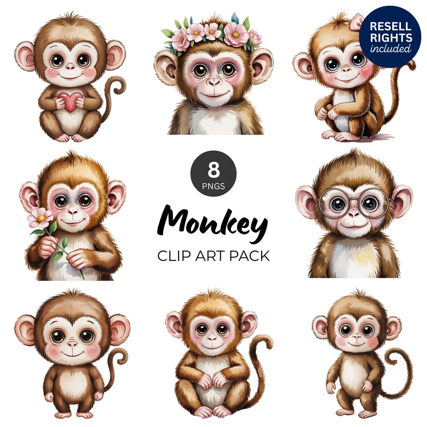 Monkey Clipart Pack | Resell Rights Included
