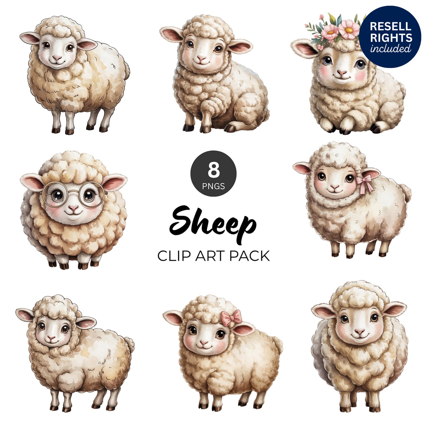 Sheep Clipart Pack | Resell Rights Included