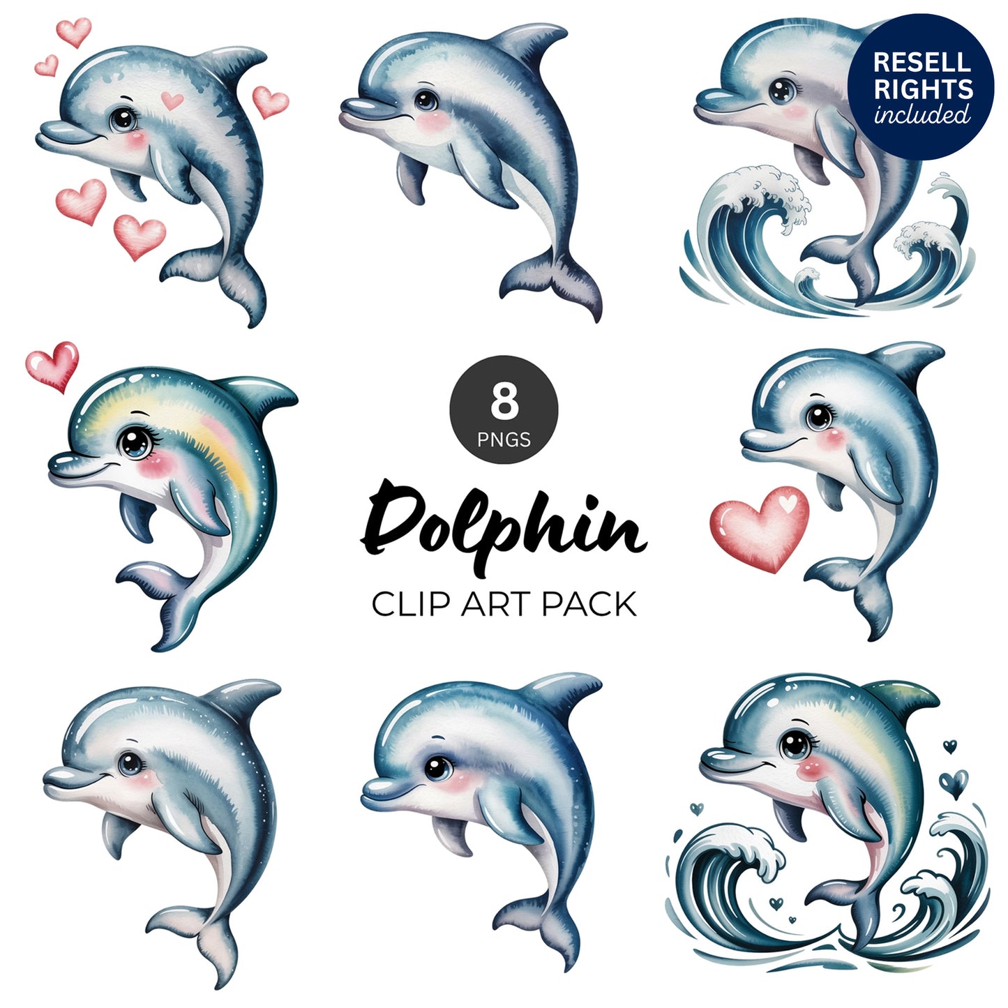 Dolphin Clipart Pack | Resell Rights Included