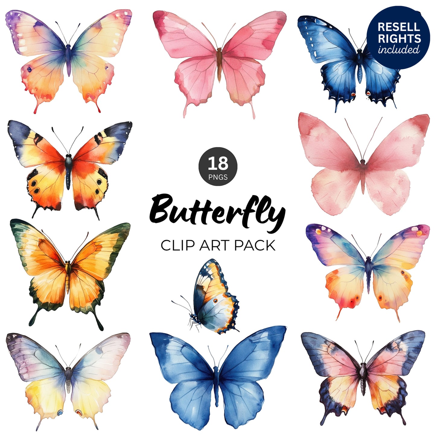 Butterfly Clipart Pack | Resell Rights Included