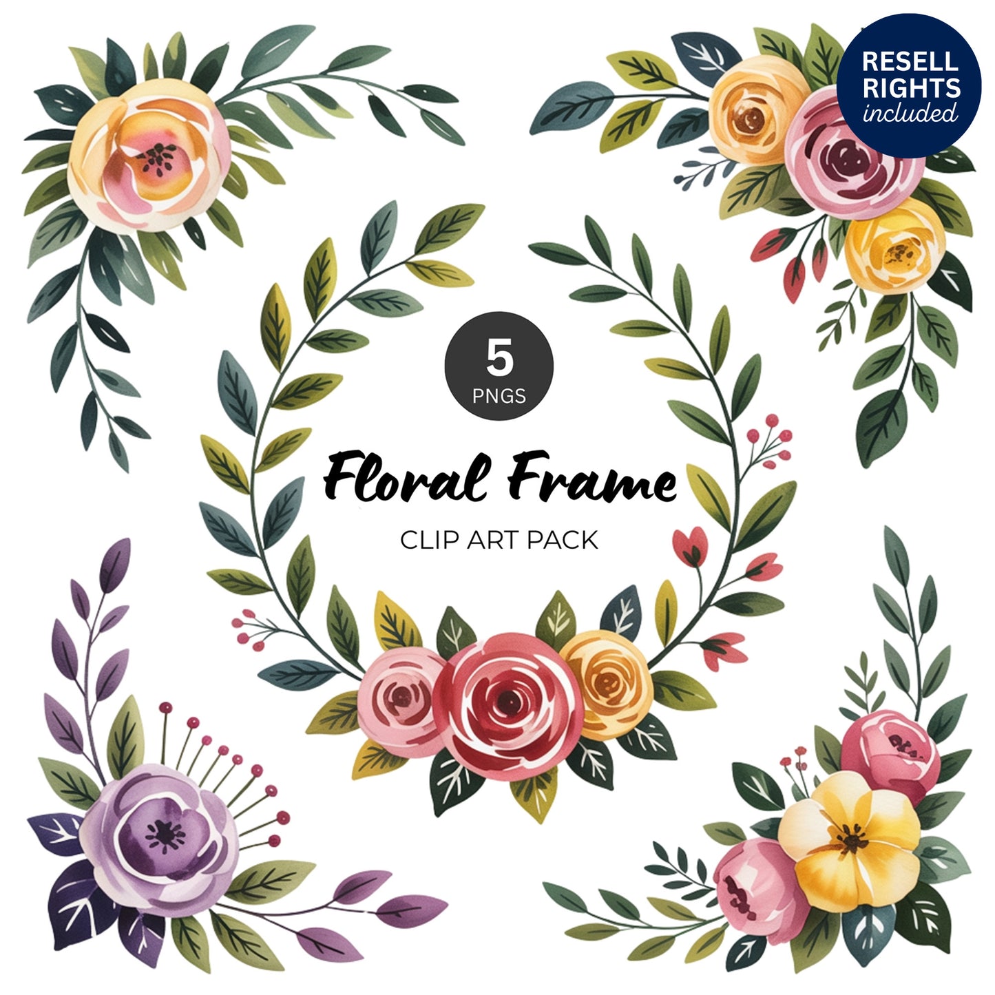 Floral Frame Clipart Pack | Resell Rights Included