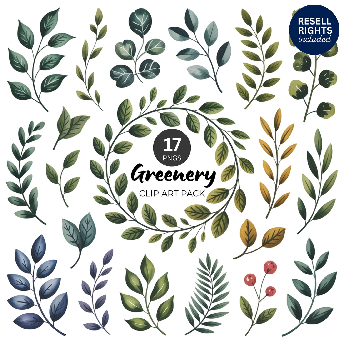 Greenery Clipart Pack | Resell Rights Included
