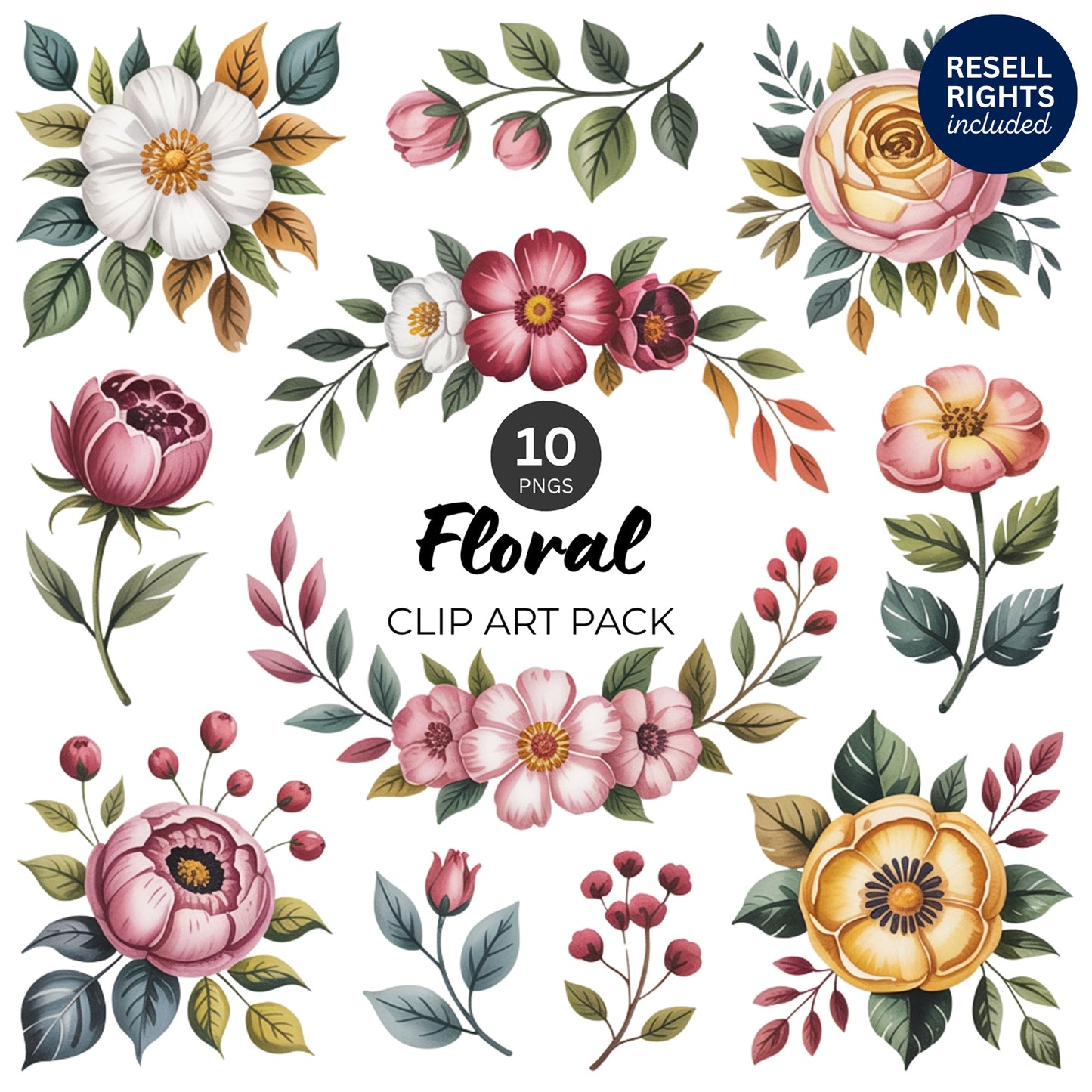 Floral Clipart Pack | Resell Rights Included
