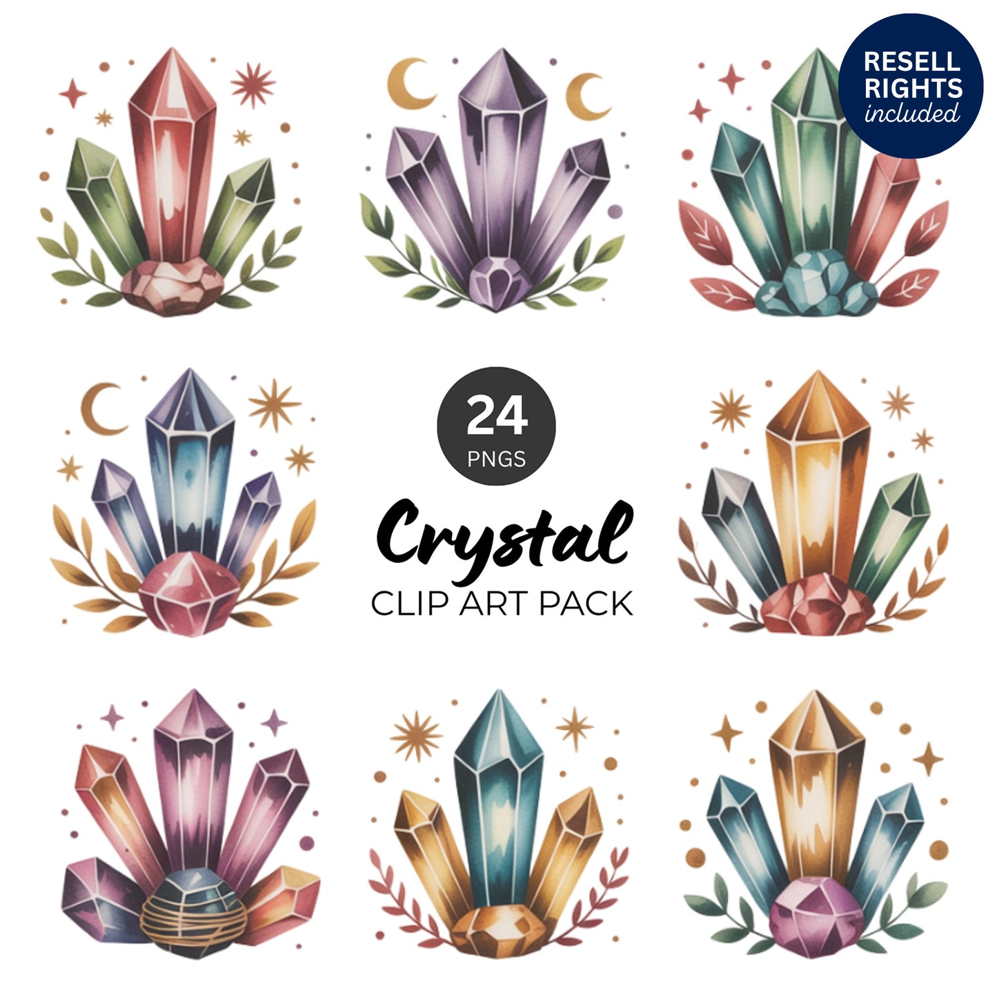 Crystal Clipart Pack | Resell Rights Included