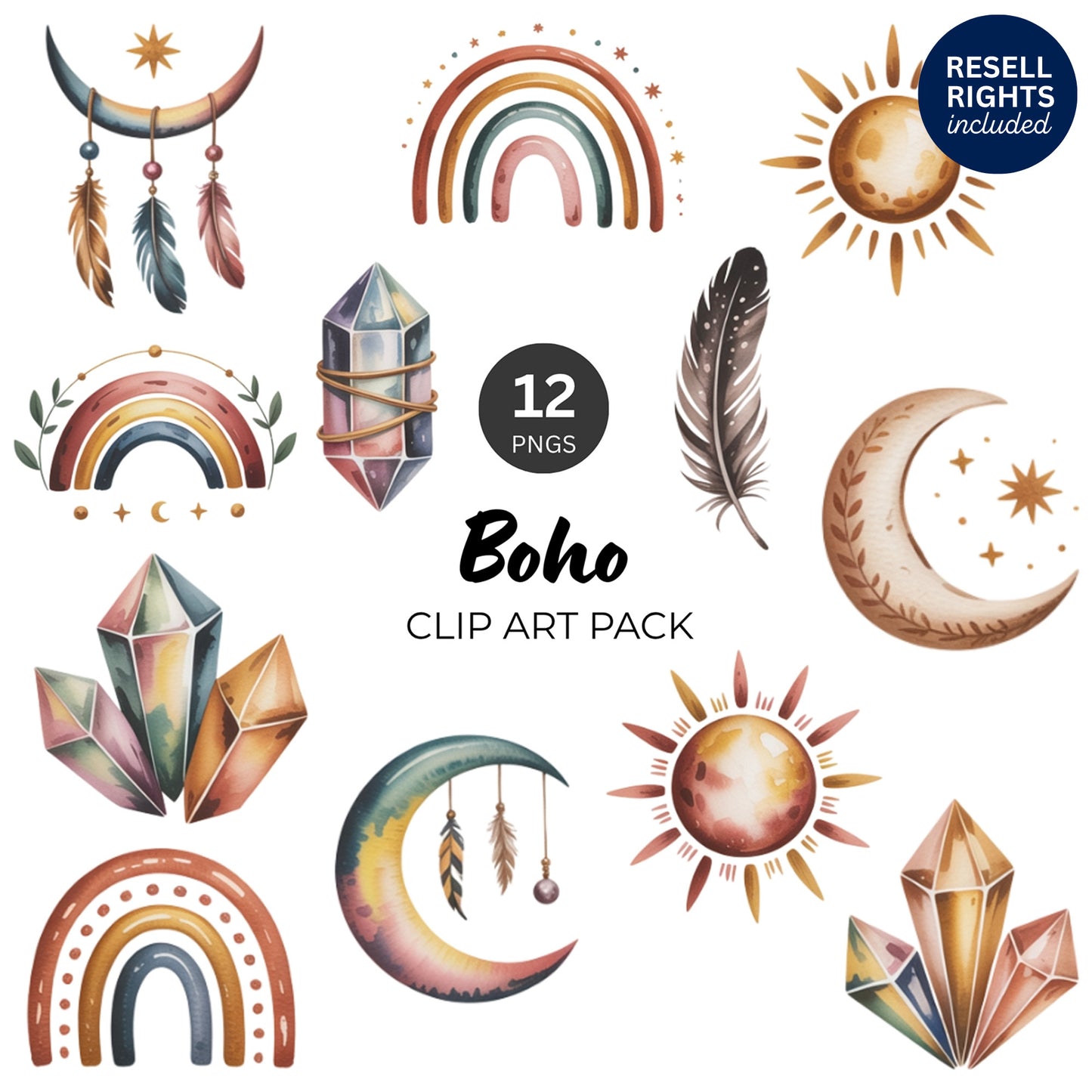 Boho Clipart Pack | Resell Rights Included