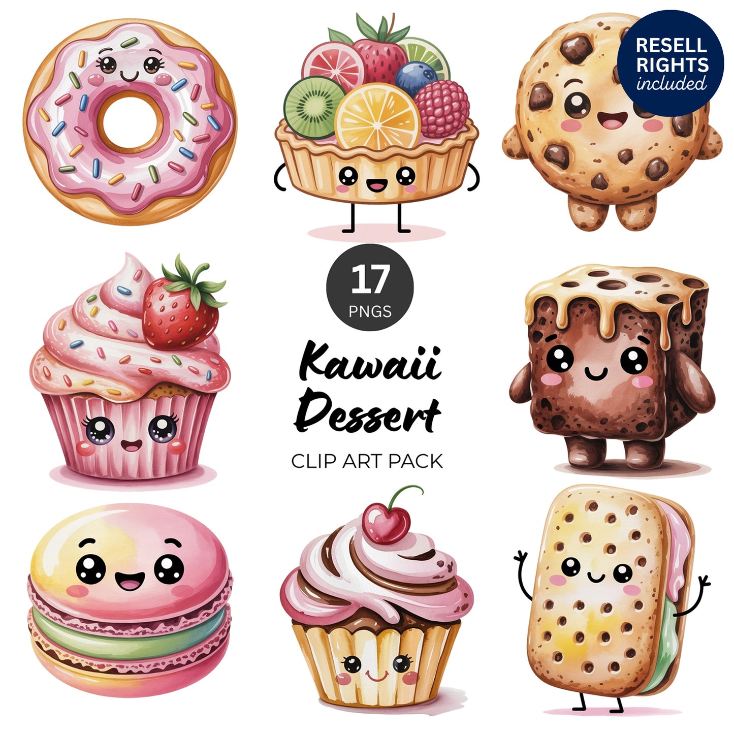 Kawaii Dessert Clipart Pack | Resell Rights Included