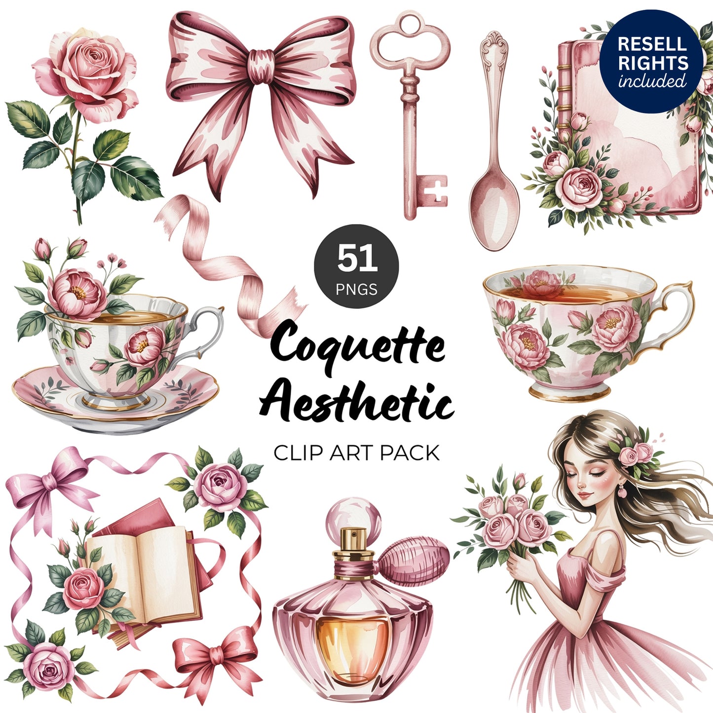 Coquette Aesthetic Clipart Pack | Resell Rights Included