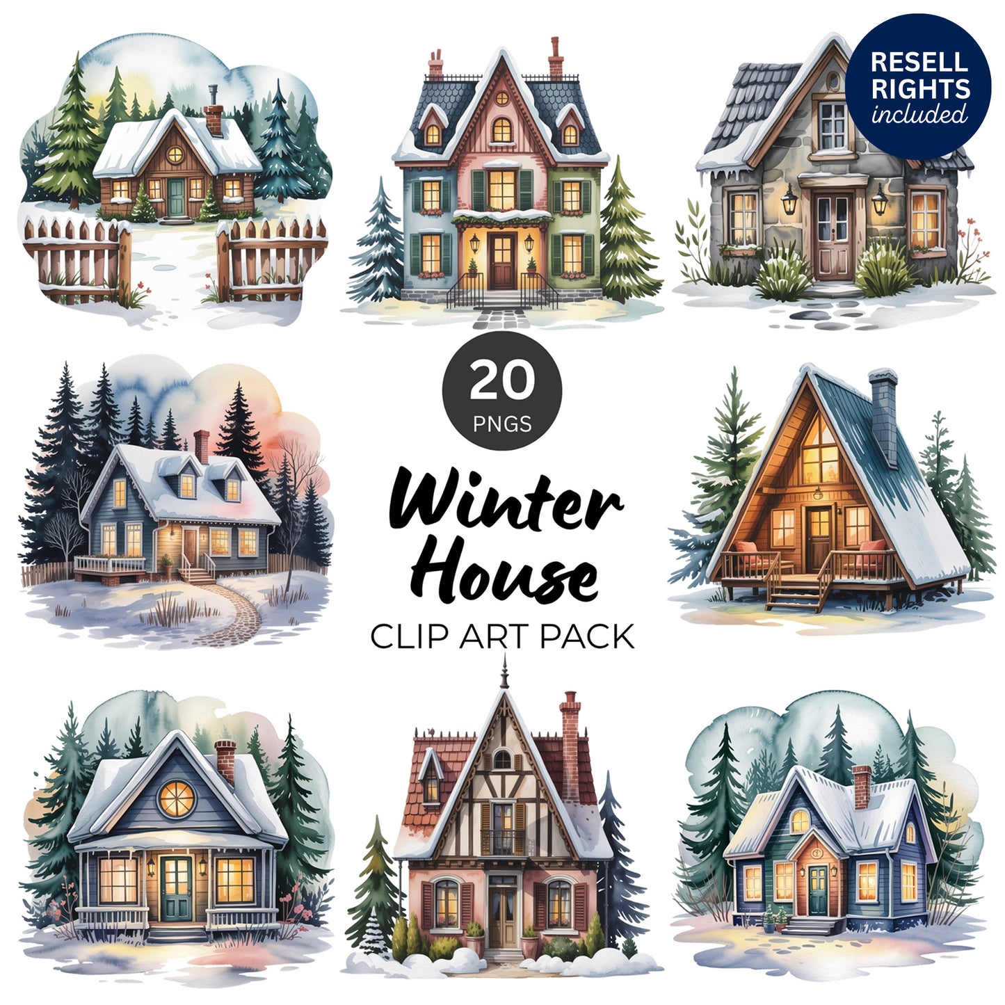 Winter House Clipart Pack | Resell Rights Included