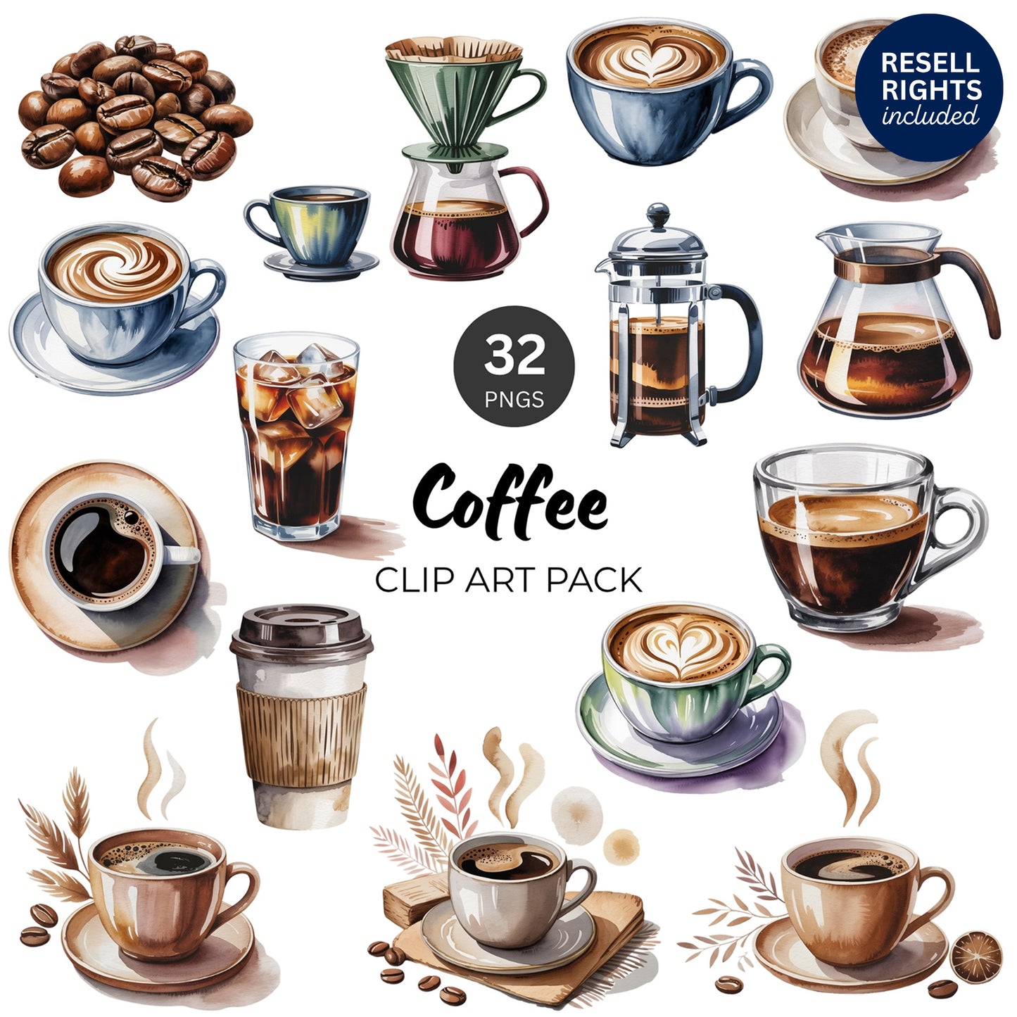 Coffee Clipart Pack | Resell Rights Included