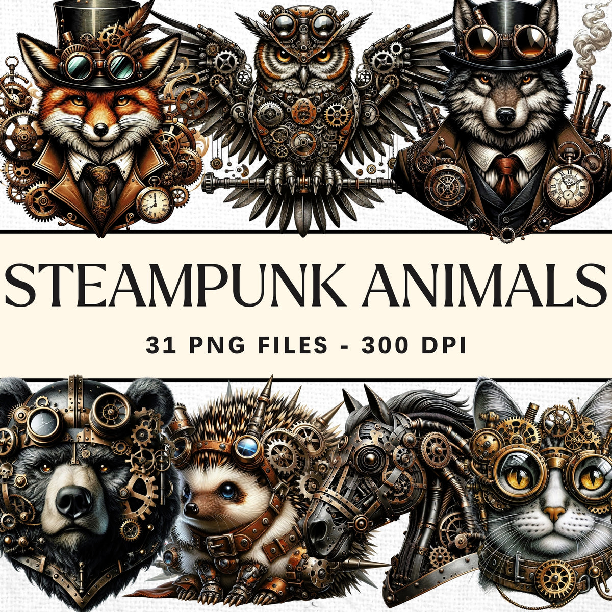 Steampunk Animal Clipart Pack