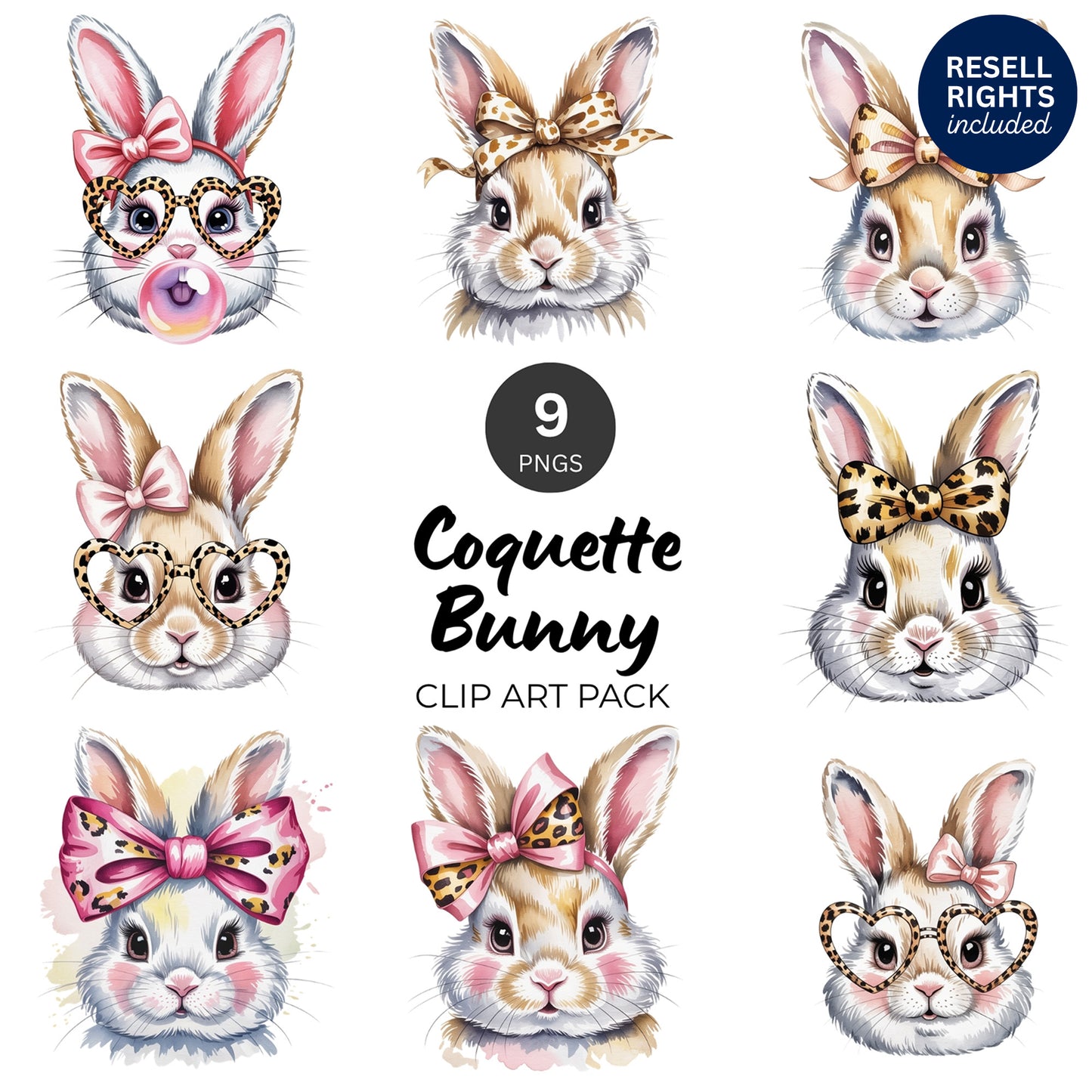 Coquette Bunny Clipart Pack | Resell Rights Included