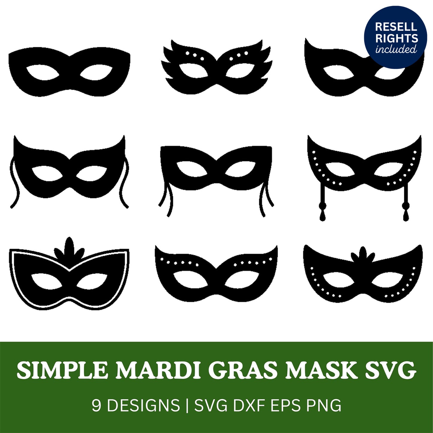 Simple Mardi Gras Mask SVG Bundle | Resell Rights Included