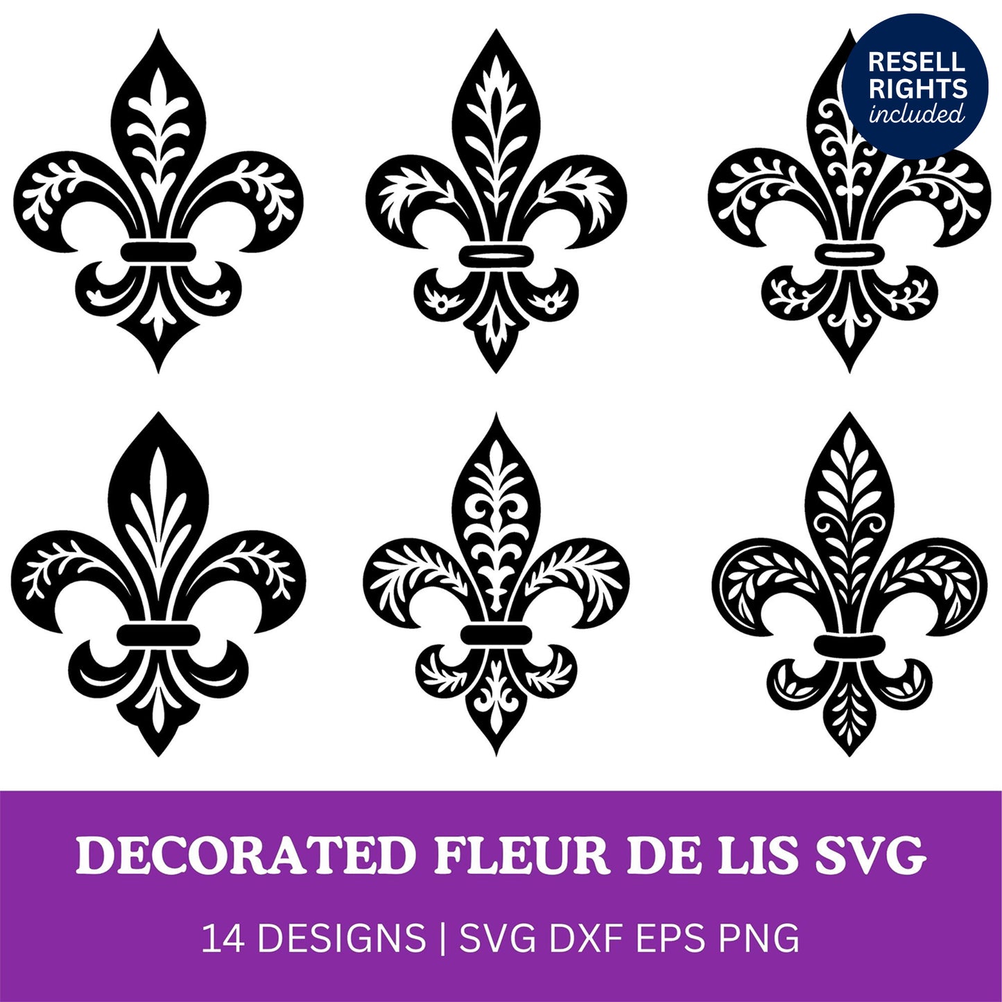 Decorated Fleur de lis SVG Bundle | Resell Rights Included