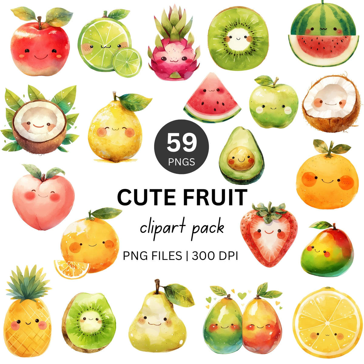 Cute Fruits Clipart Pack