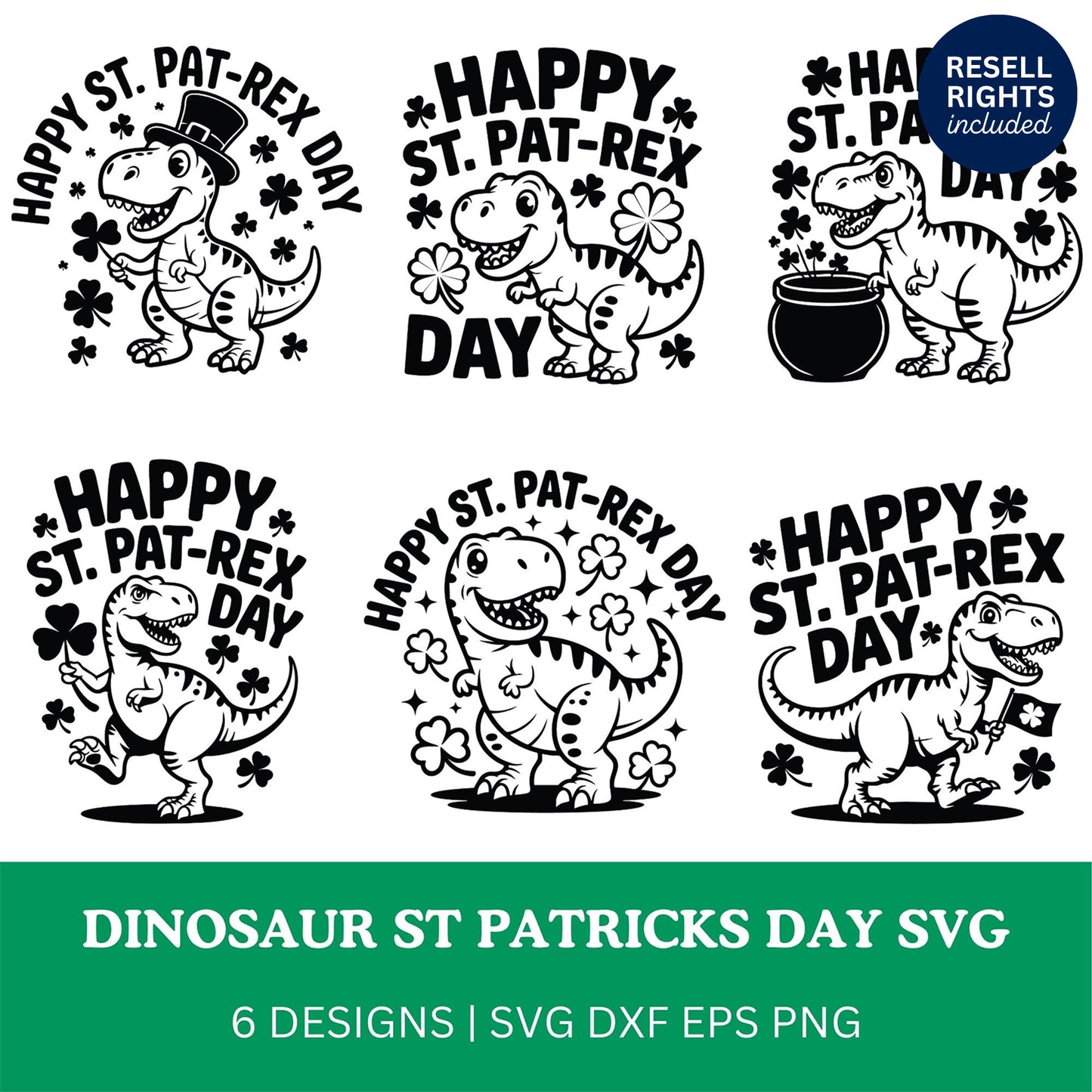 Dinosaur St Patricks Day SVG Bundle | Resell Rights Included