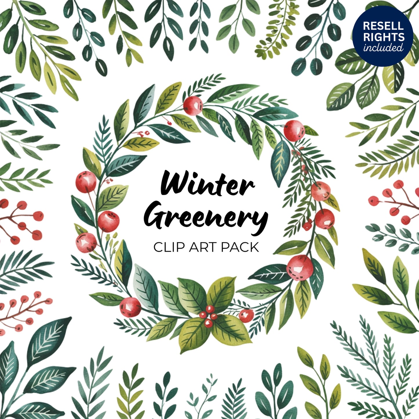 Winter Greenery Clipart Pack | Resell Rights Included