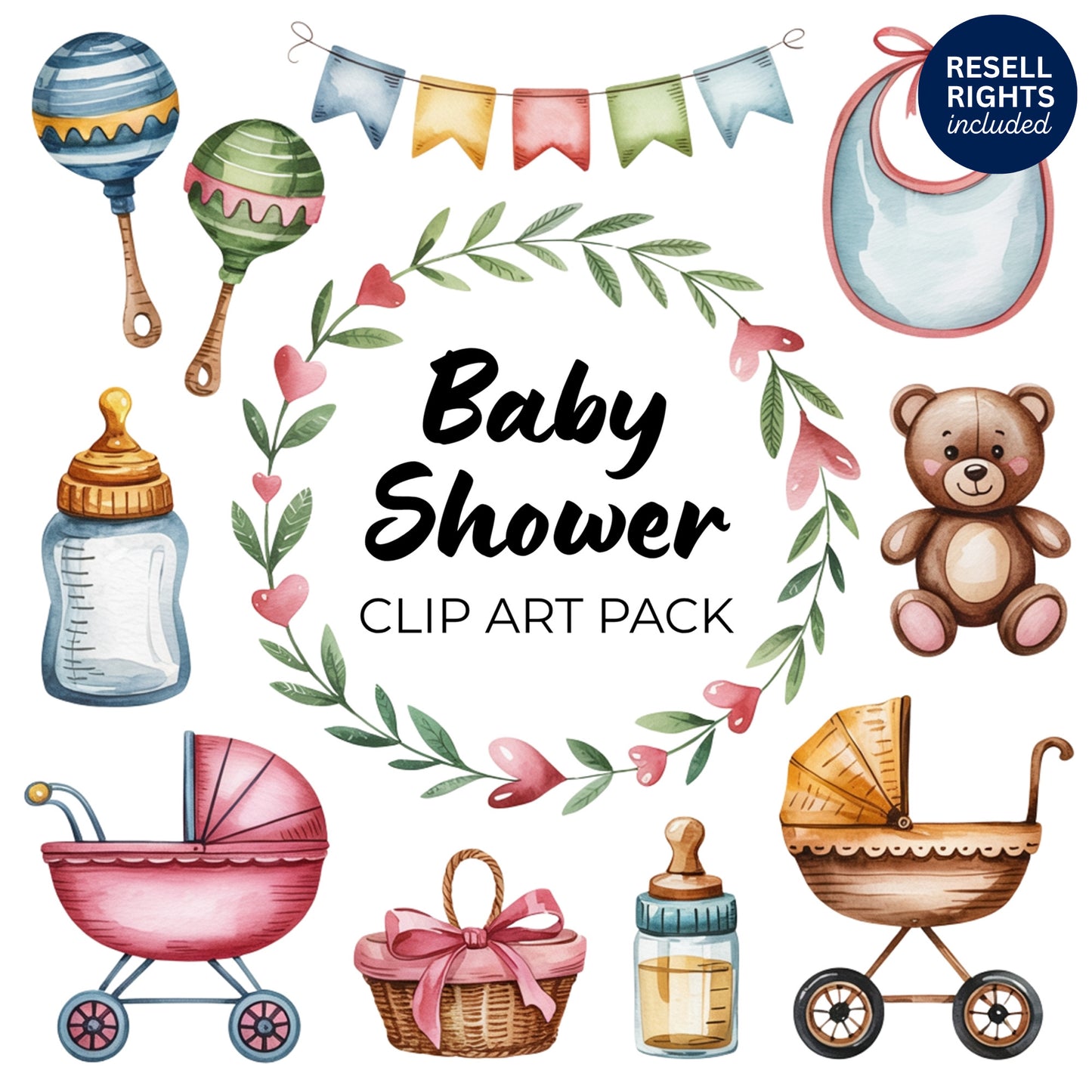 Baby Shower Clipart Pack | Resell Rights Included
