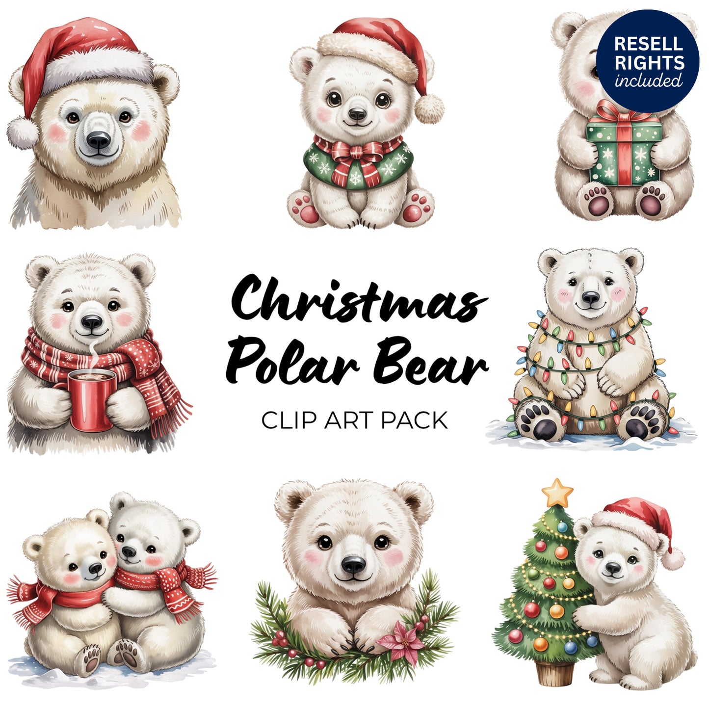 Christmas Polar Bear Clipart Pack | Resell Rights Included