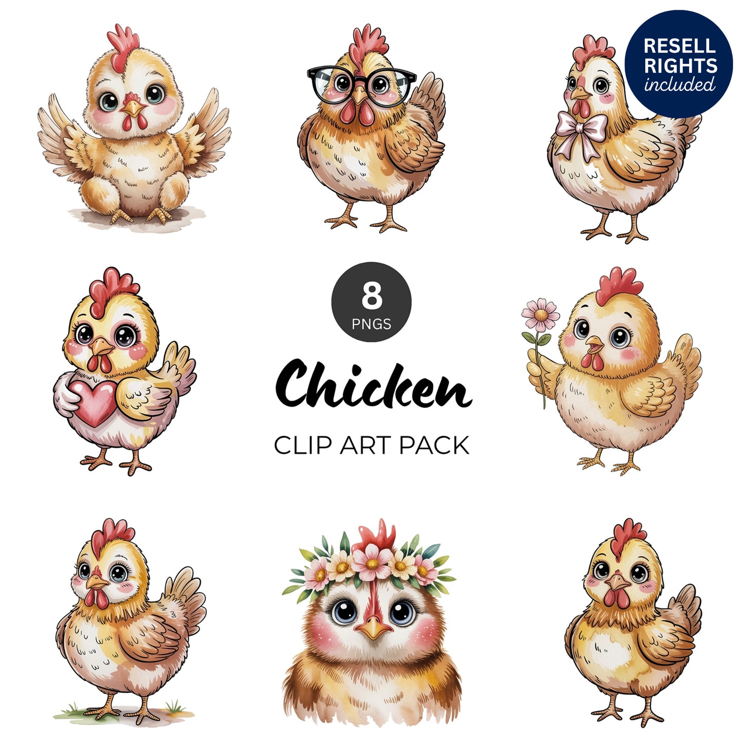 Chicken Clipart Pack | Resell Rights Included