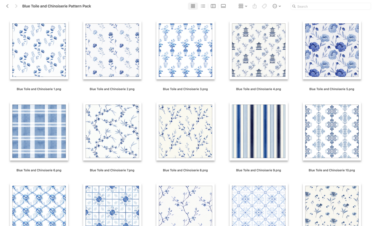 Blue Toile and Chinoiserie Pattern Pack
