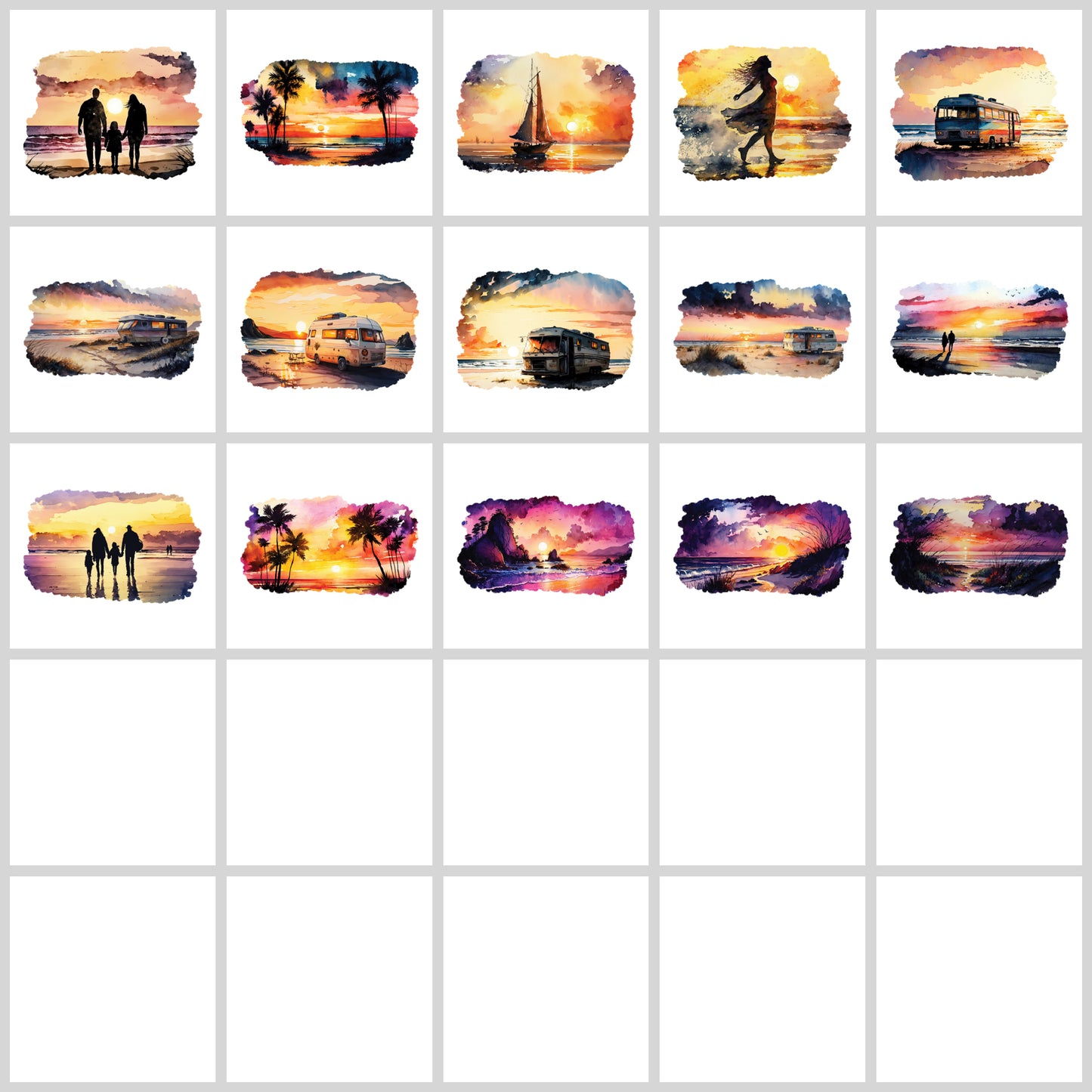 Sunset Sky Watercolor Clipart Pack | Resell Rights Included