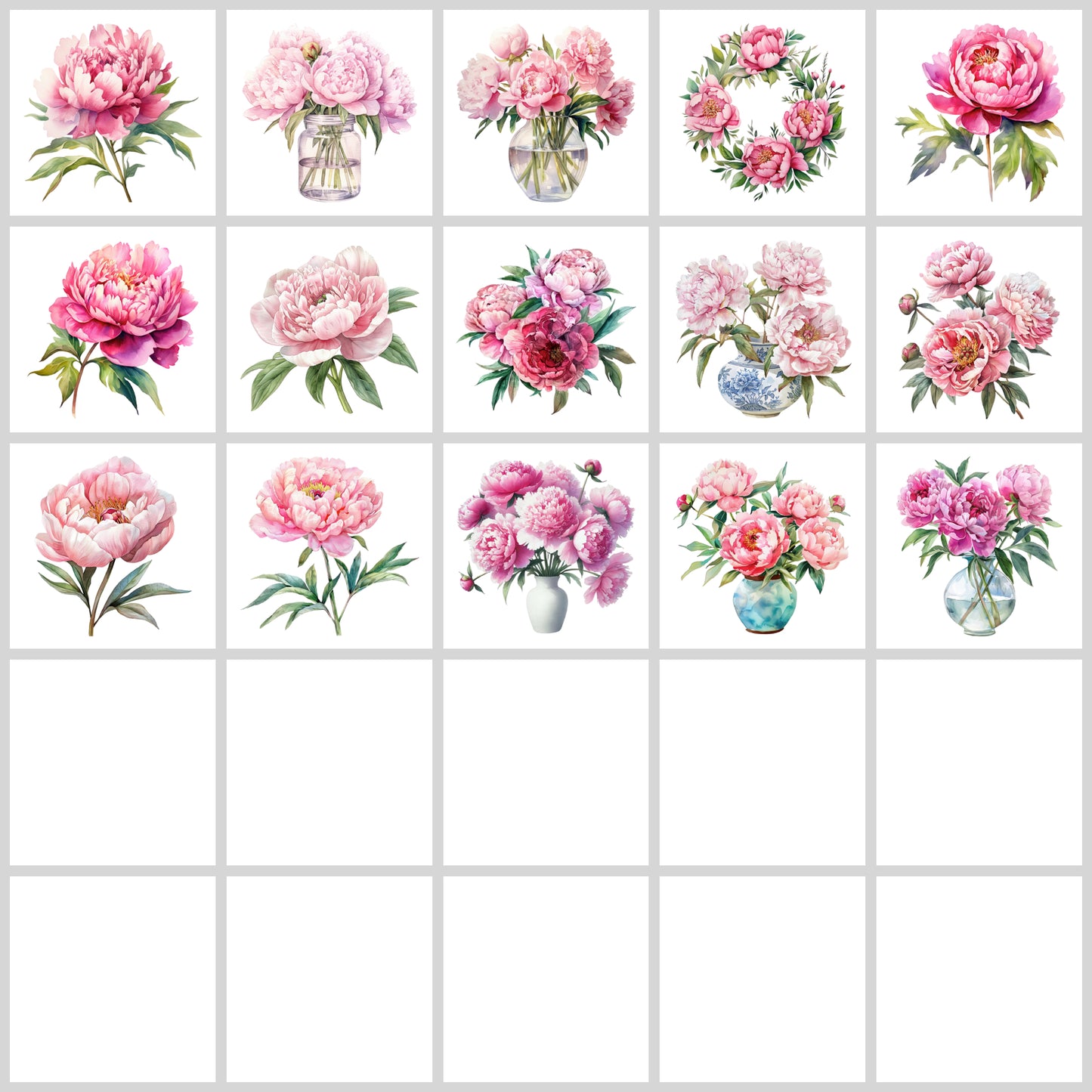 Pink Peony Clipart Pack | Resell Rights Included