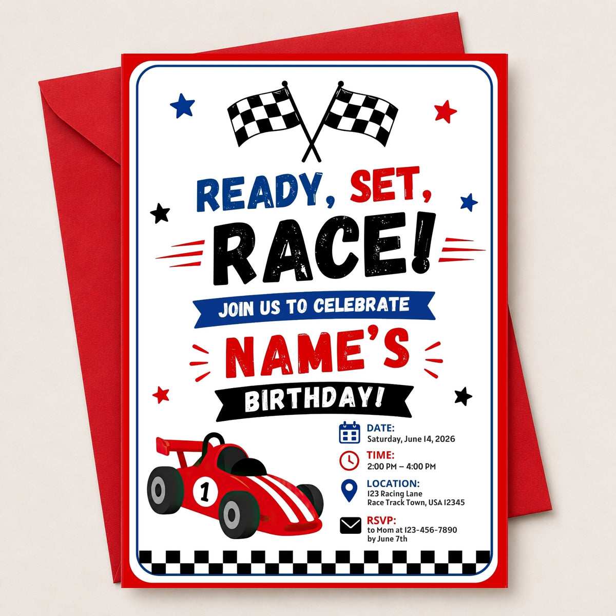 Race Car Birthday Invitation