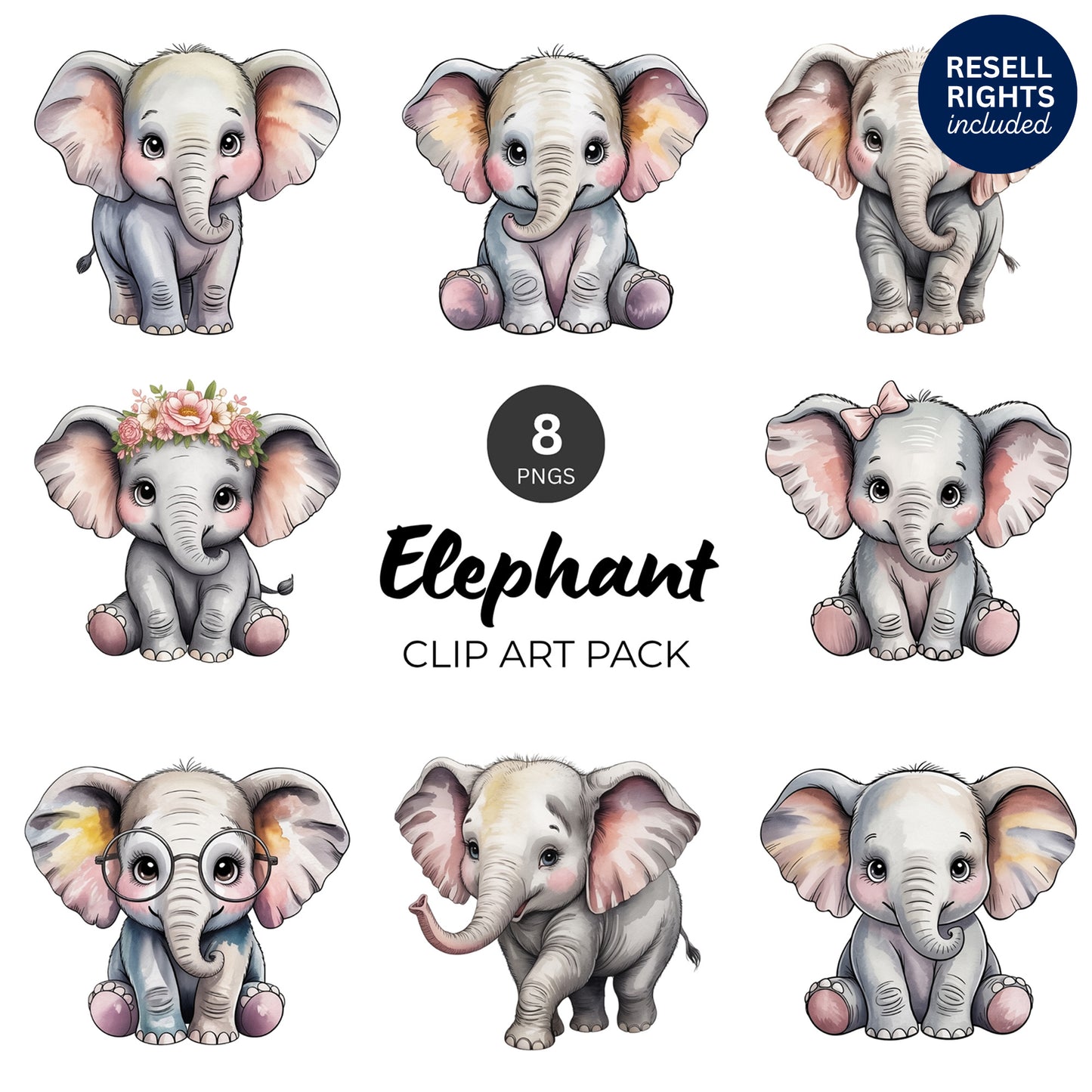 Elephant Clipart Pack | Resell Rights Included