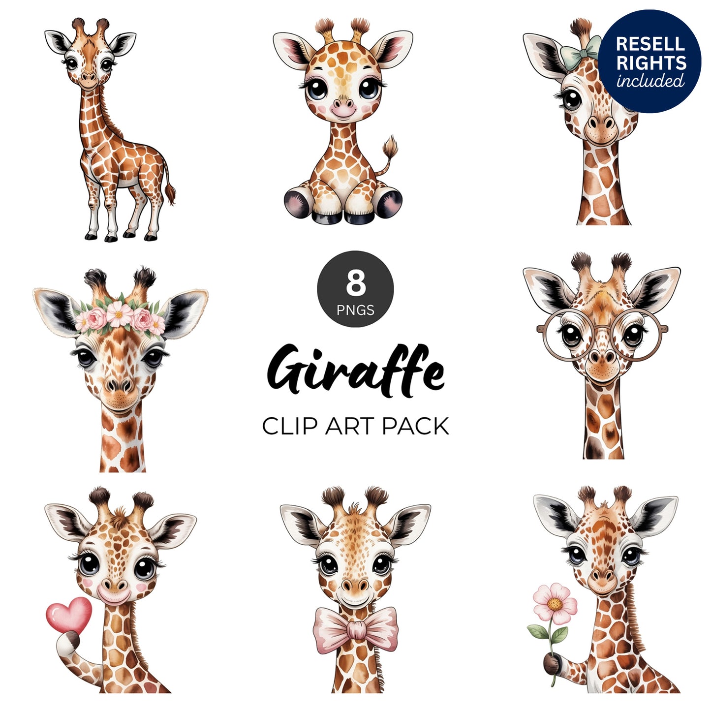 Giraffe Clipart Pack | Resell Rights Included