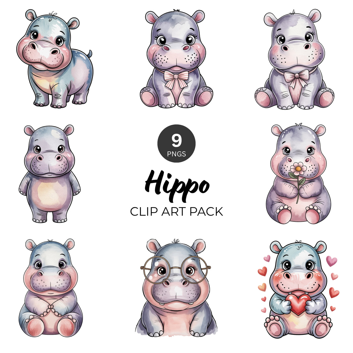Hippo Clipart Pack