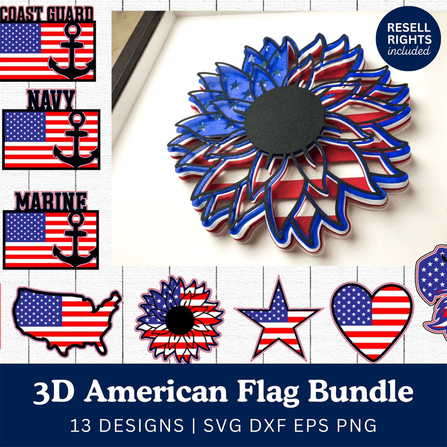 3D American Flag SVG Bundle | Resell Rights Included
