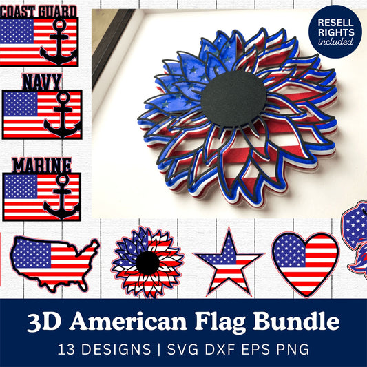 3D American Flag SVG Bundle | Resell Rights Included