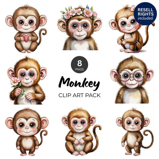Monkey Clipart Pack | Resell Rights Included