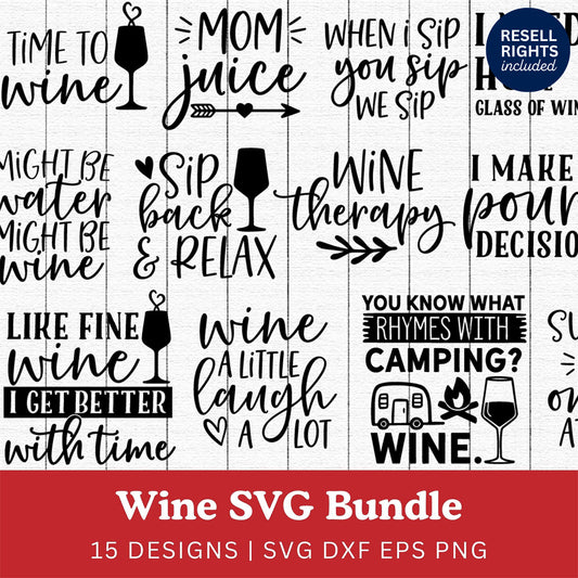 Wine SVG Bundle | Resell Rights Included