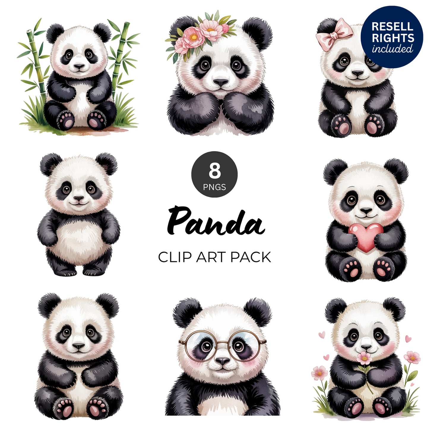 Panda Clipart Pack | Resell Rights Included