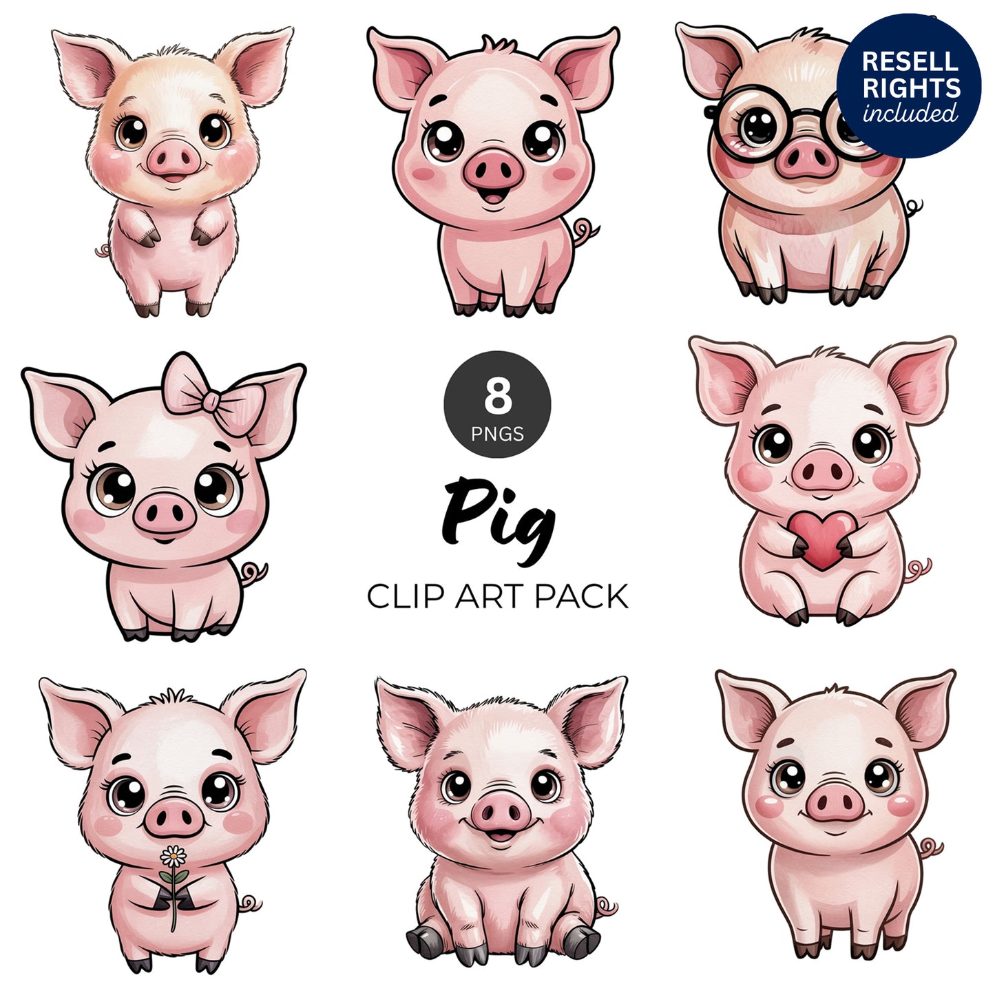 Pig Clipart Pack | Resell Rights Included