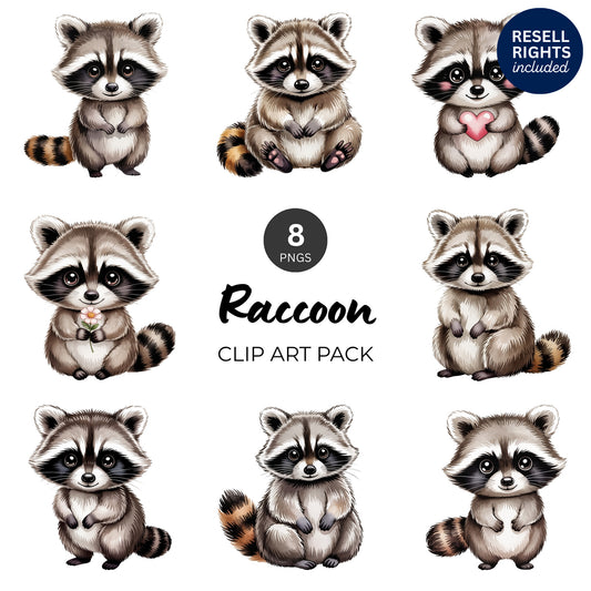 Raccoon Clipart Pack | Resell Rights Included