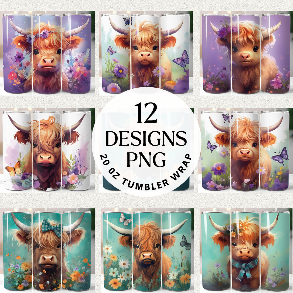 Spring Highland Cow 20oz Tumbler Wraps
