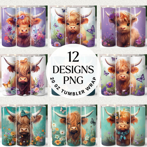Spring Highland Cow 20oz Tumbler Wraps