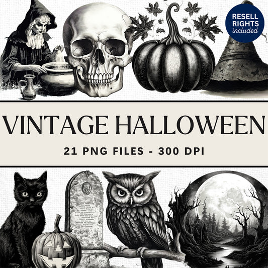 Vintage Halloween Clipart Pack | Resell Rights Included