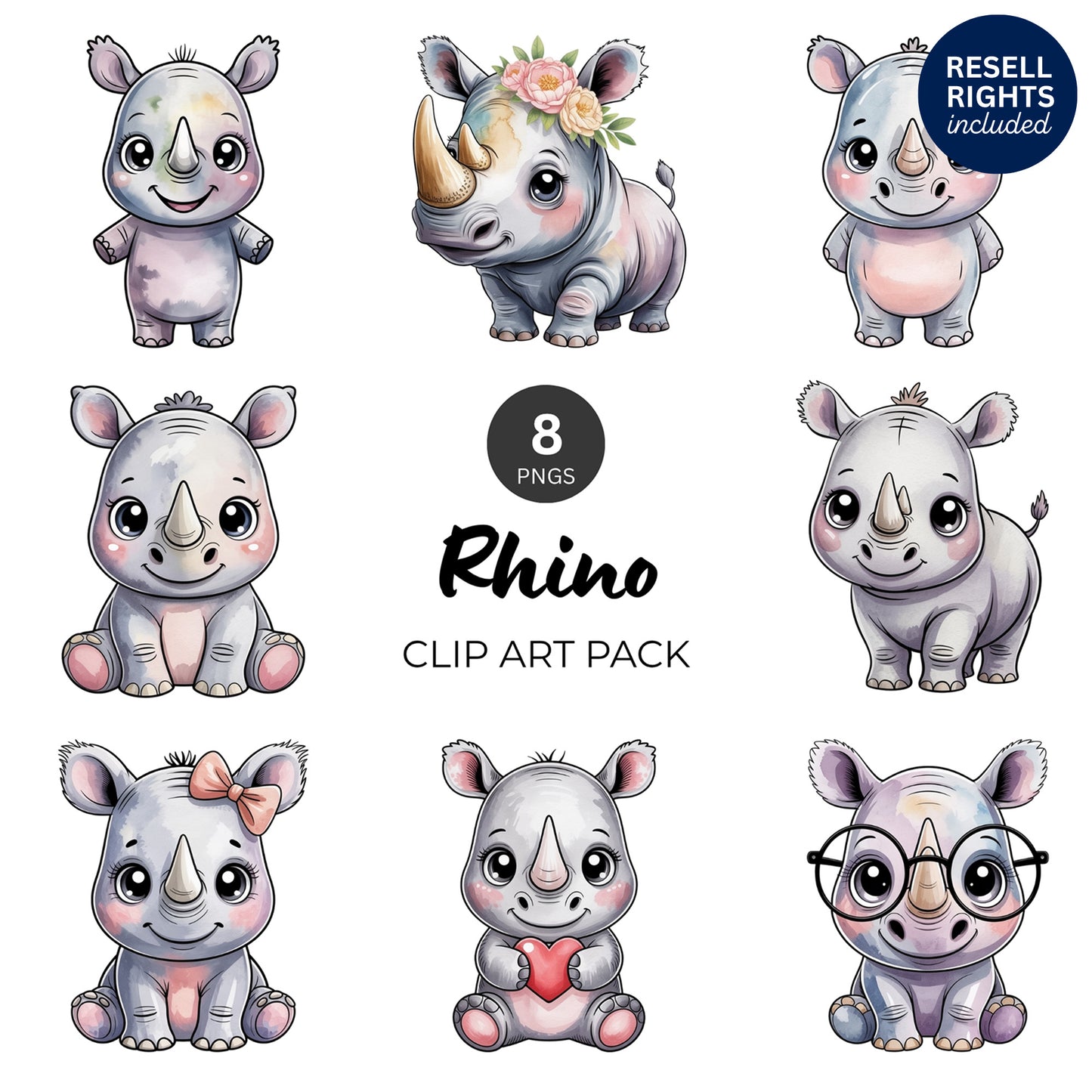 Rhino Clipart Pack | Resell Rights Included