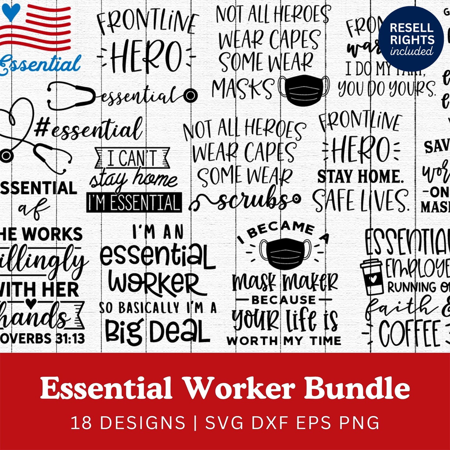 Essential Worker SVG Bundle | Resell Rights Included
