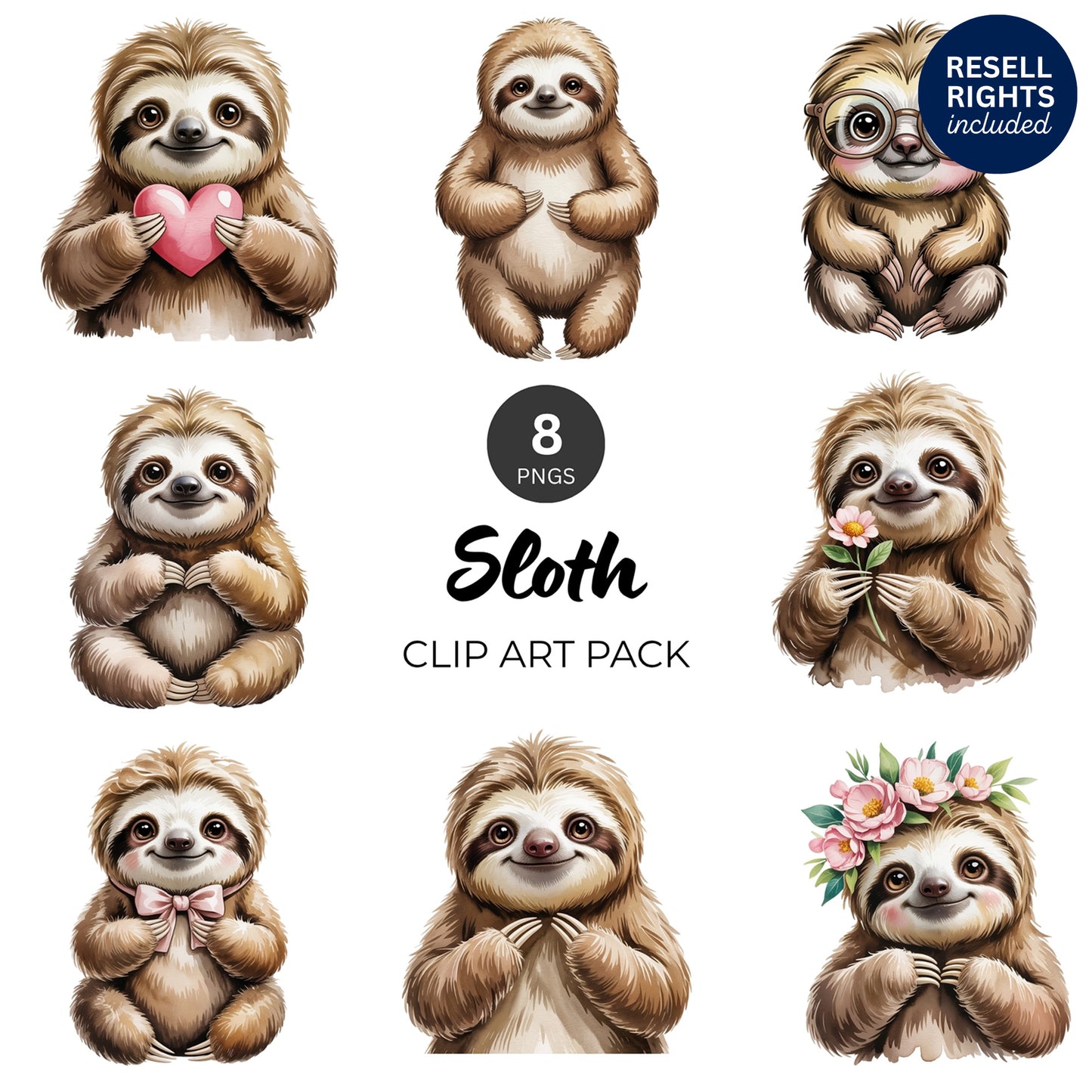 Sloth Clipart Pack | Resell Rights Included