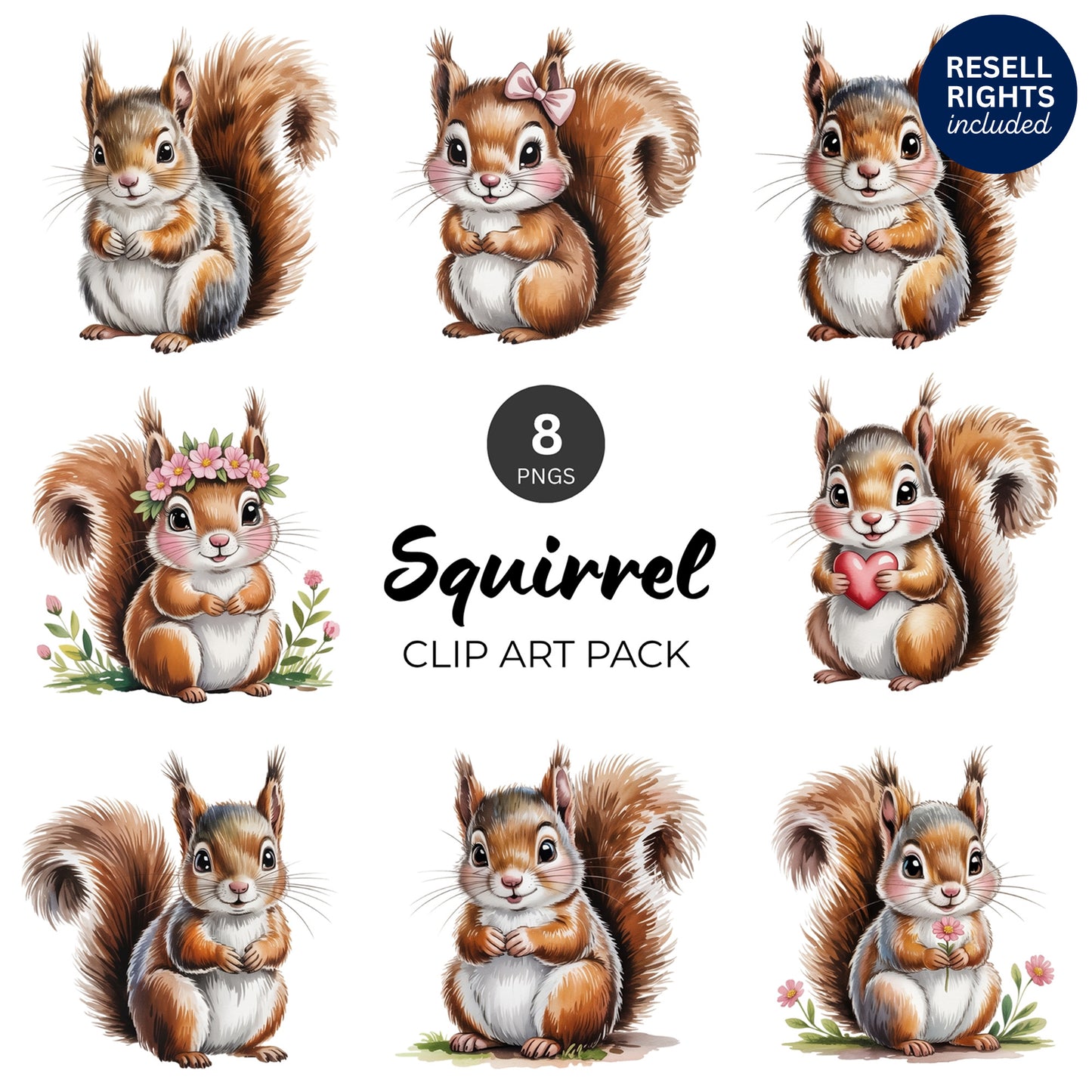 Squirrel Clipart Pack | Resell Rights Included