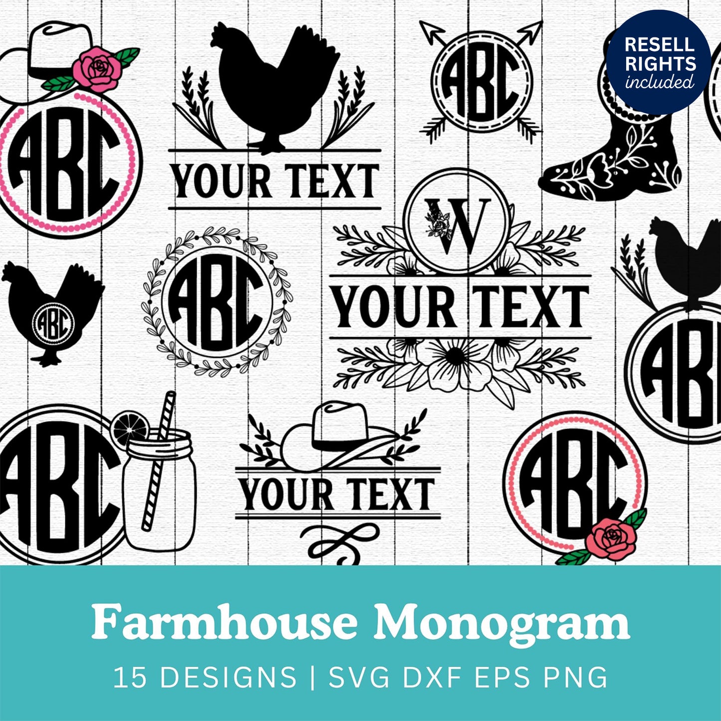 Farmhouse Monogram SVG Bundle | Resell Rights Included