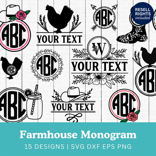 Farmhouse Monogram SVG Bundle | Resell Rights Included
