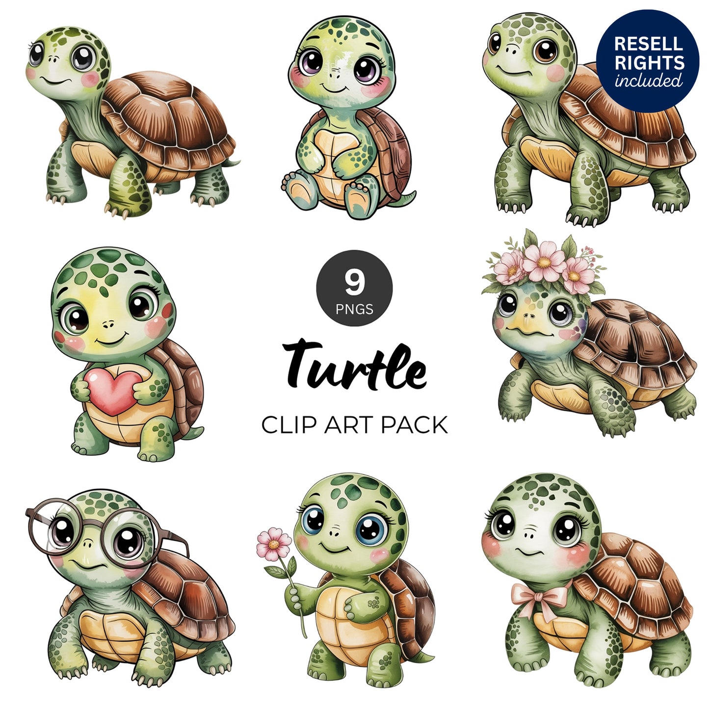 Turtle Clipart Pack | Resell Rights Included