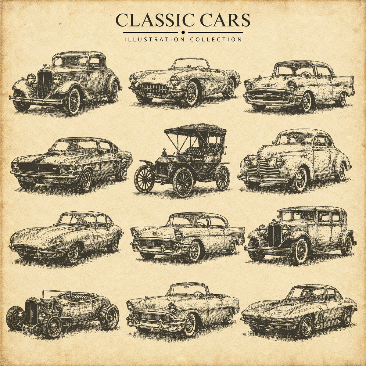 Classic Cars Illustration Collection