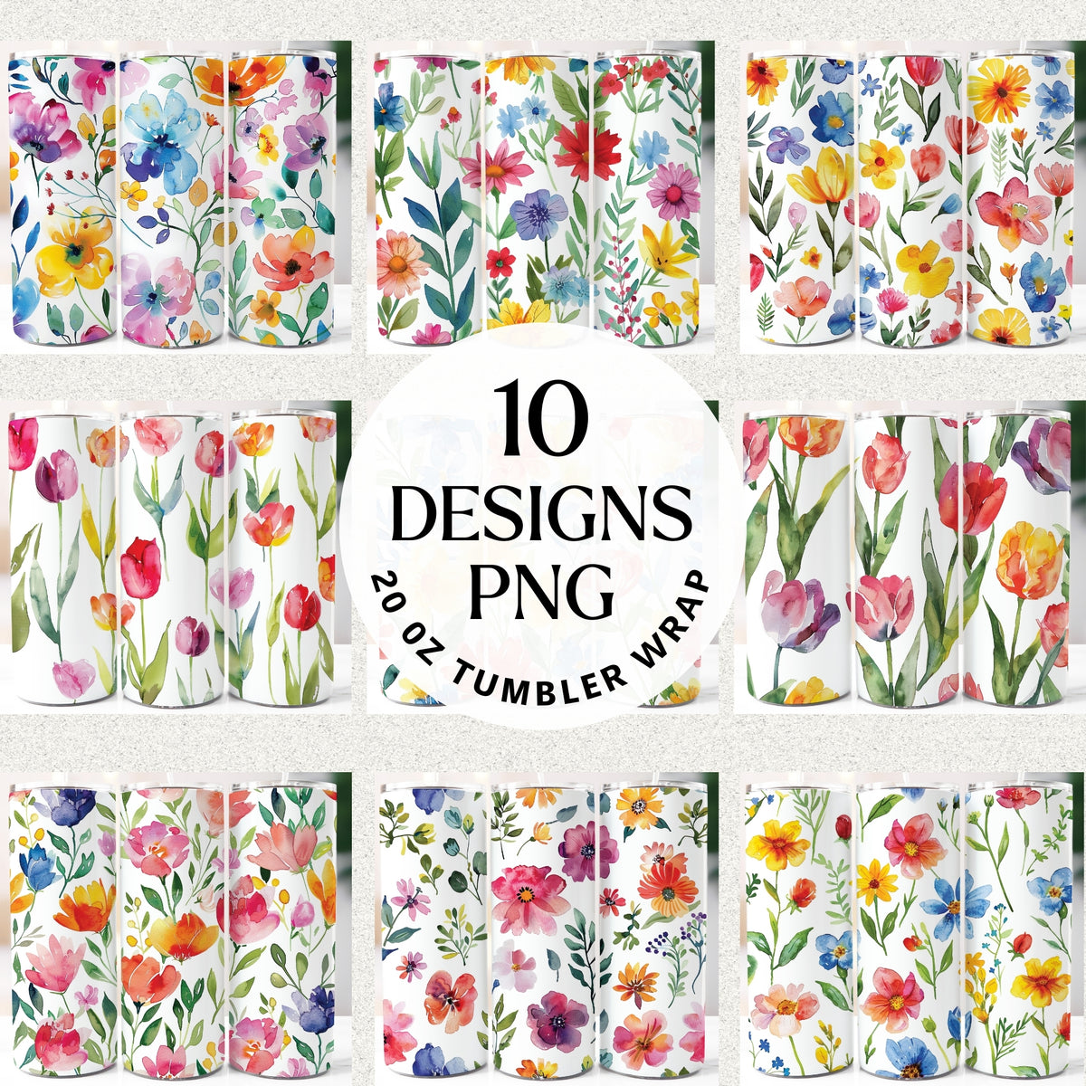 Spring Flowers 20 oz Tumbler Wrap Bundle
